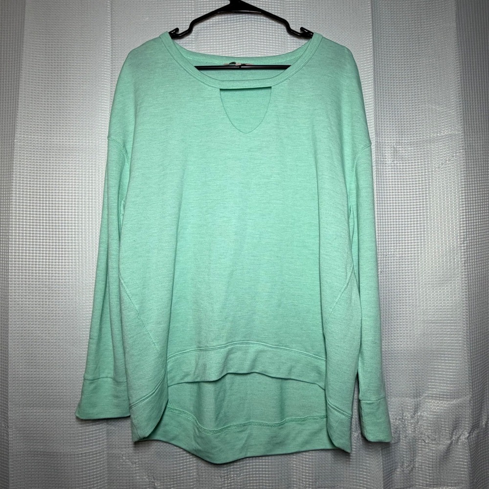 Juicy Couture Sweatshirt L Mint Green Cutout Neck High Low Hem Pullover